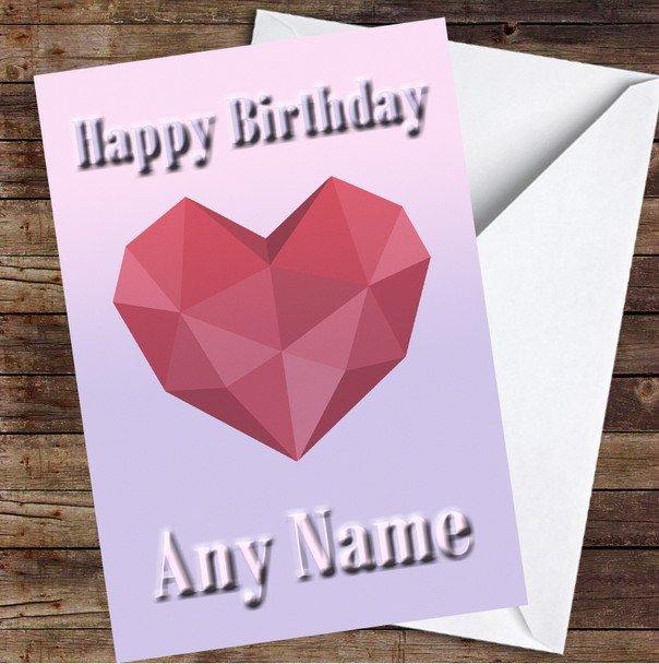 Heart Polygon Simple Purple To Pink Fade Personalised Birthday Card