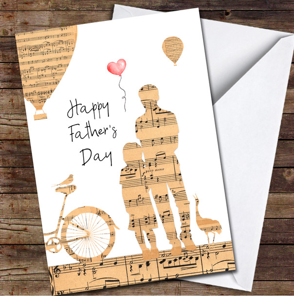 Bike & Hot Air Balloon Dad Music Paper Personalised Father's Day Greetings Card