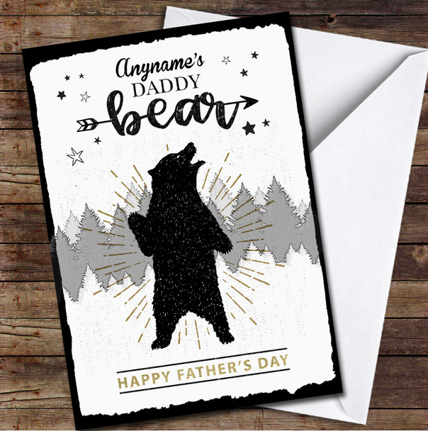 Name & Birth Date Vintage Daddy Bear Personalised Father's Day Greetings Card