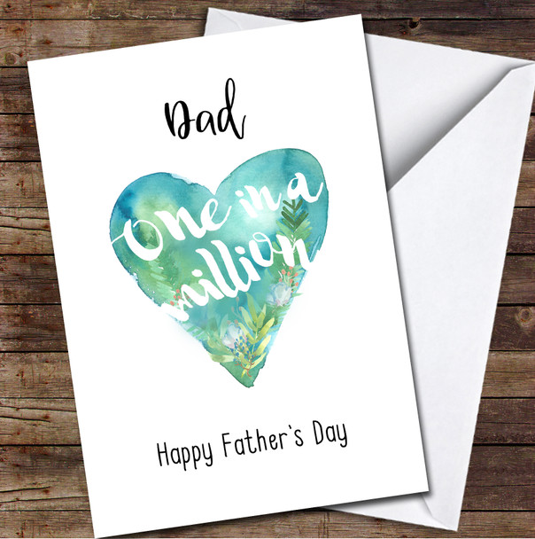Dad One In A Million Heart & Foliage Personalised Father's Day Greetings Card