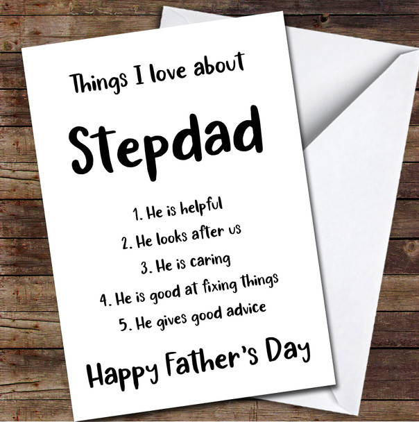 Things I Love About Stepdad Personalised Father's Day Greetings Card