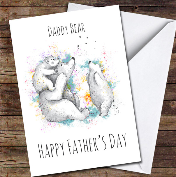 Daddy Bear Watercolour Personalised Father's Day Greetings Card