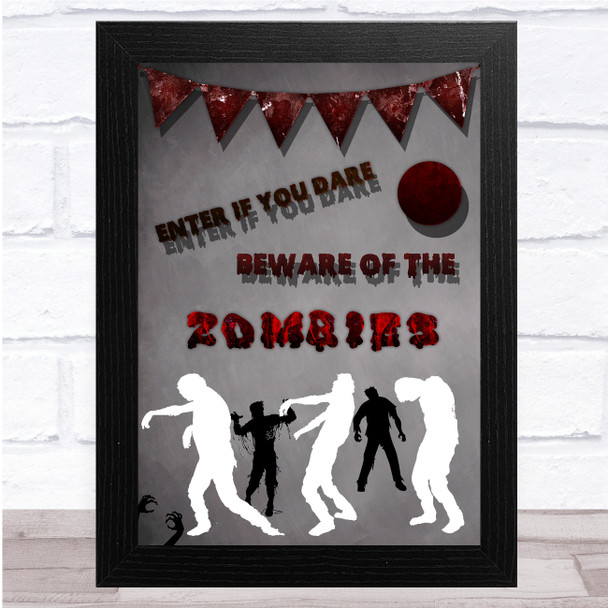 Beware Of Zombies White And Red Bunting Wall Art Print