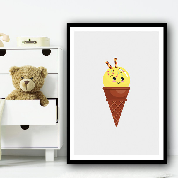Yellow Cute Ice-cream Cartoon Simple Wall Art Print