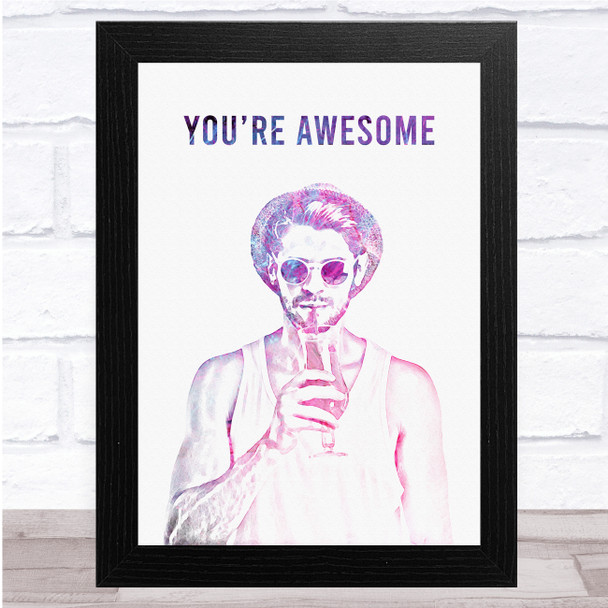 Man With Cocktail Watercolour Fade Purple Wall Art Print