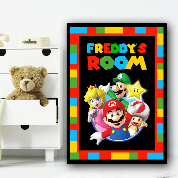Super Mario Colourful Squares Any Name Personalised Wall Art Print