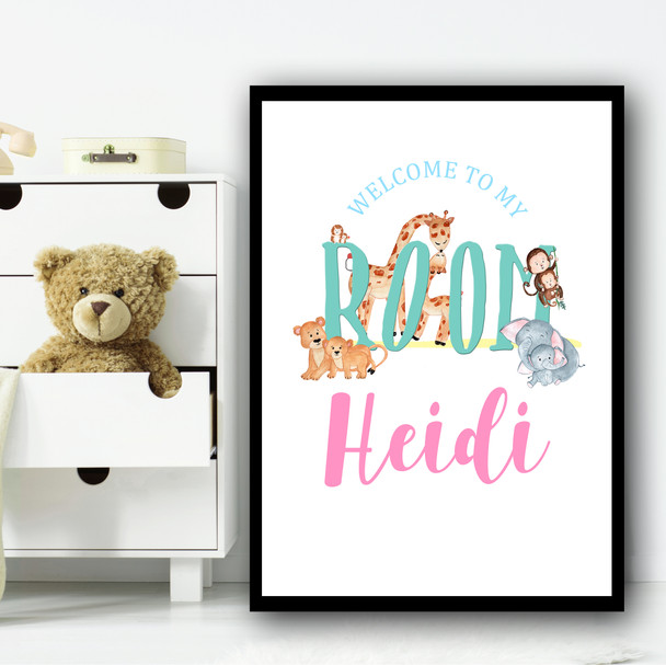 Watercolour Animals Room Any Name Personalised Wall Art Print
