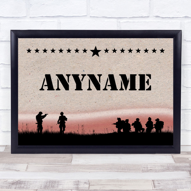 Army Silhouette Texture Red Sunset Any Name Personalised Wall Art Print