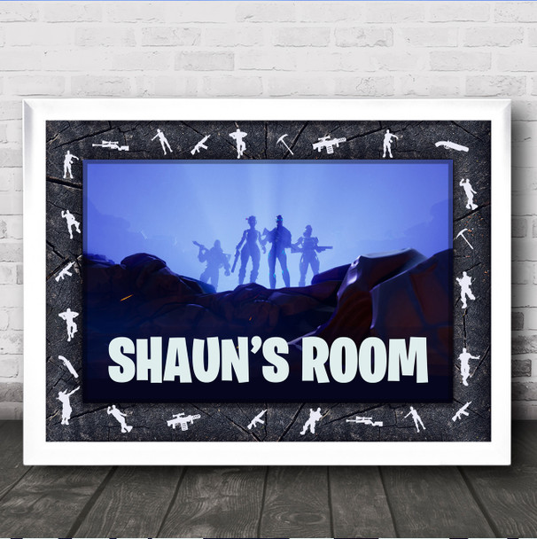 Fortnite Cracked Texture Border Characters Shadow Personalised Wall Art Print