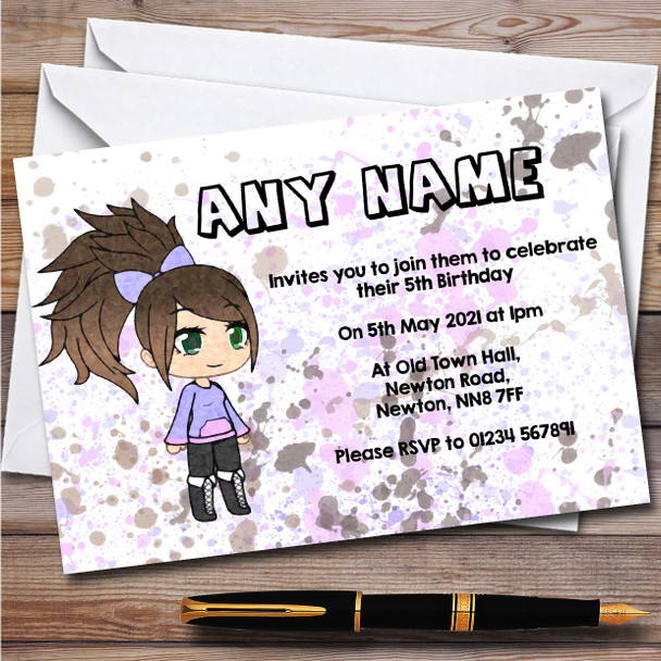 Gatcha Life Boots 'N' Bow Splatter Art Children's Birthday Party Invitations