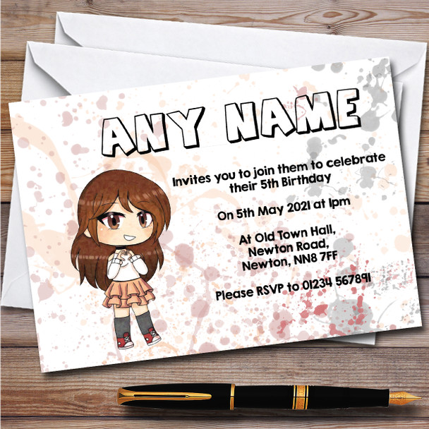 Gatcha Life Eazy Peachy Children's Kids Personalised Birthday Party Invitations