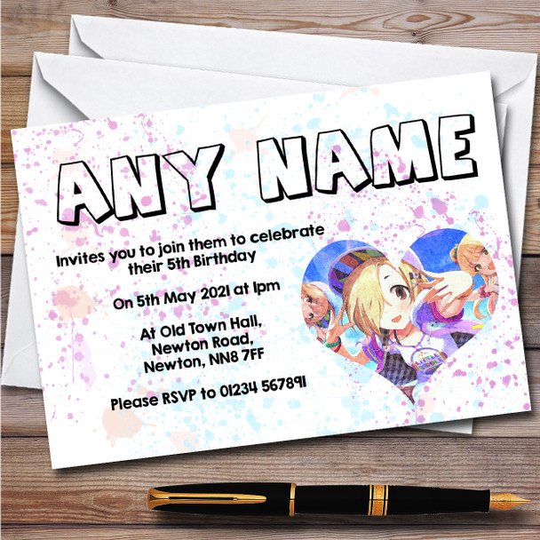 Gatcha Life Street Life Splatter Heart Children's Birthday Party Invitations