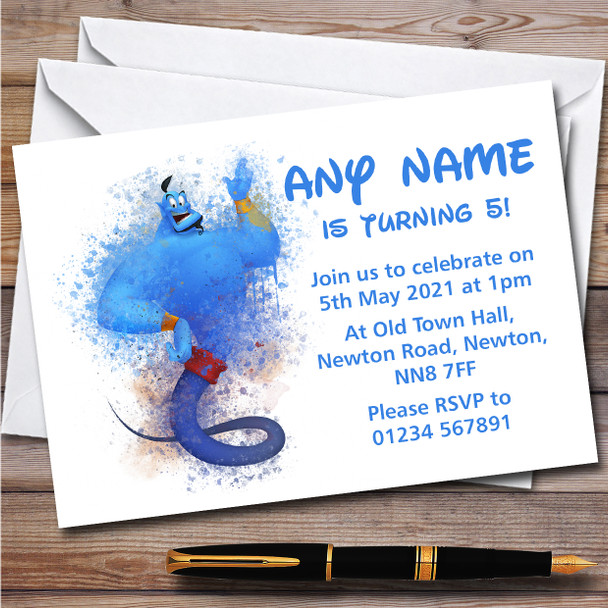 Genie Watercolour Splatter Children's Personalised Birthday Party Invitations