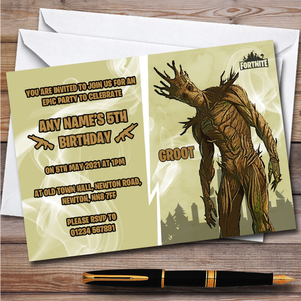 Groot Gaming Comic Style Fortnite Skin Children's Birthday Party Invitations