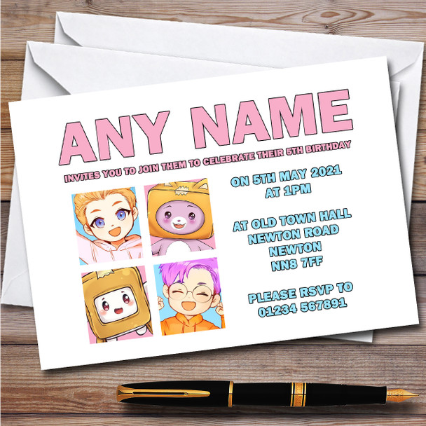 Lankybox Justin Adam Boxy & Foxy Children's Birthday Party Invitations