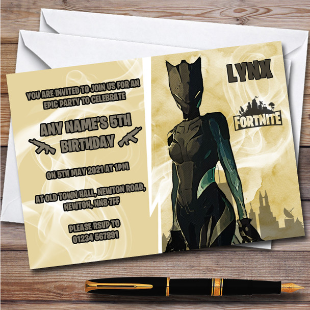 Lynx Gaming Comic Style Fortnite Skin Children's Birthday Party Invitations