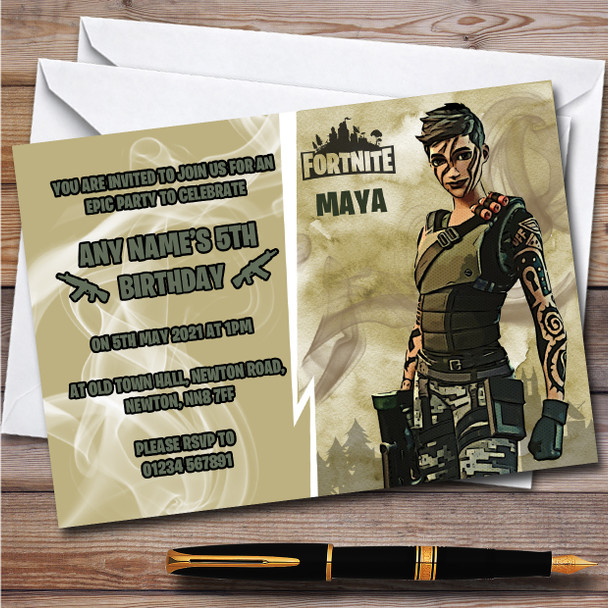 Maya Gaming Comic Style Fortnite Skin Children's Birthday Party Invitations