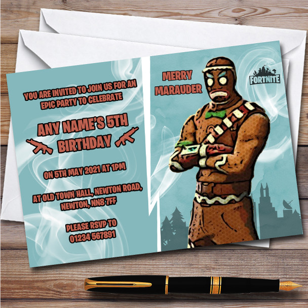 Merry Marauder Gaming Comic Style Fortnite Skin Birthday Party Invitations