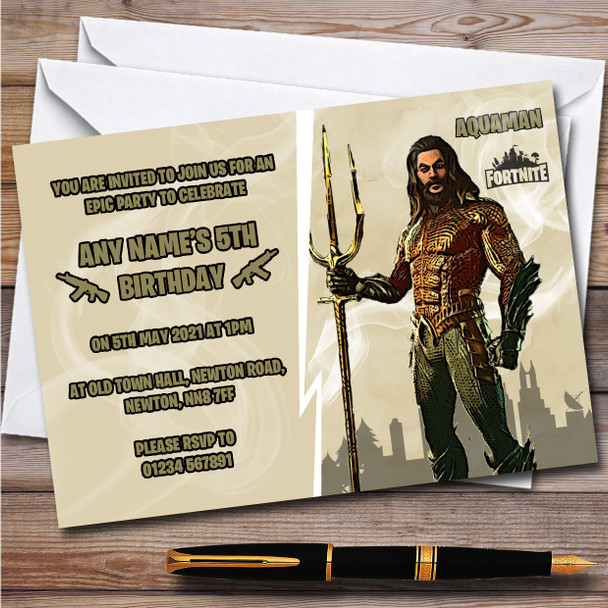 Aquaman Gaming Comic Style Fortnite Skin Children's Birthday Party Invitations