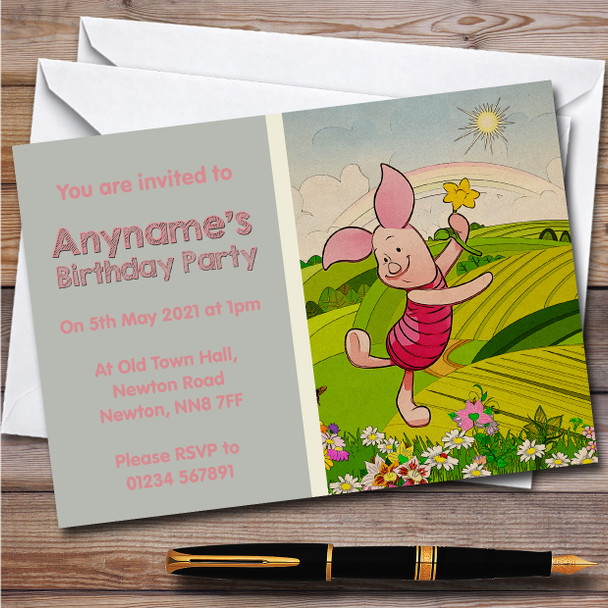 Piglet Winnie The Pooh Retro Children's Personalised Birthday Party Invitations