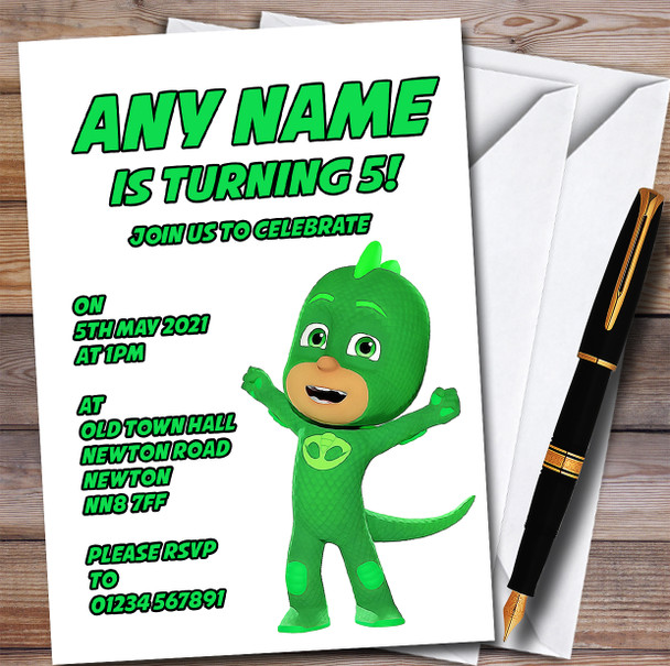 Pj Masks Gekko Art Children's Kids Personalised Birthday Party Invitations