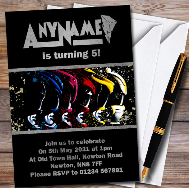 Power Rangers Head On Splatter Art Children's Birthday Party Invitations