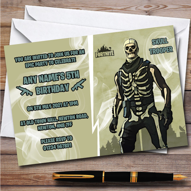 Skull Trooper Gaming Comic Style Fortnite Skin Birthday Party Invitations