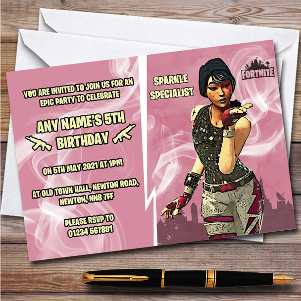 Sparkle Specialist Gaming Comic Style Fortnite Skin Birthday Party Invitations