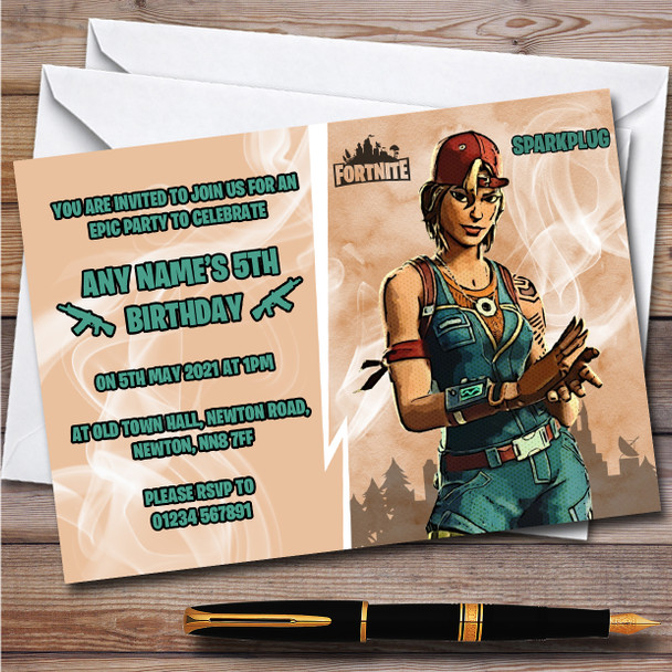 Sparkplug Gaming Comic Style Fortnite Skin Children's Birthday Party Invitations