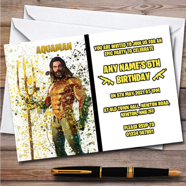 Splatter Art Gaming Fortnite Aquaman Children's Birthday Party Invitations