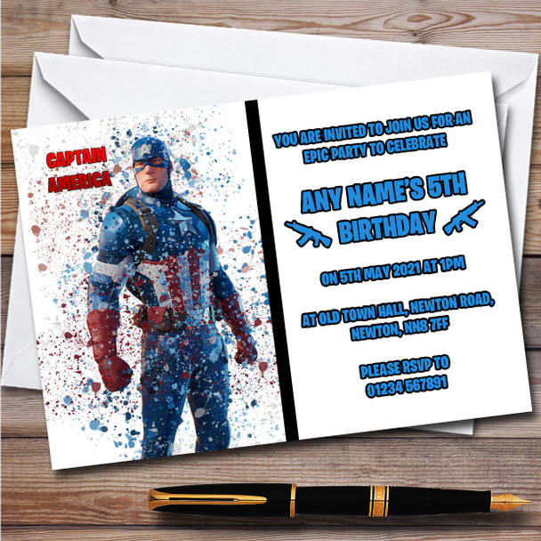 Splatter Art Gaming Fortnite Captain America Birthday Party Invitations