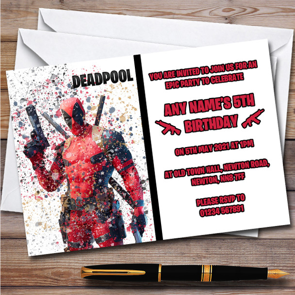 Splatter Art Gaming Fortnite Deadpool Children's Birthday Party Invitations