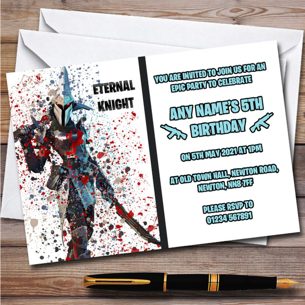 Splatter Art Gaming Fortnite Eternal Knight Birthday Party Invitations