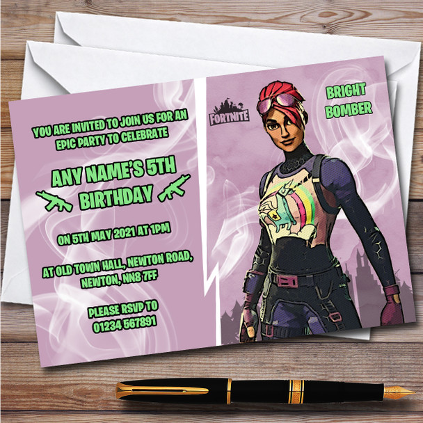 Bright Bomber Gaming Comic Style Fortnite Skin Birthday Party Invitations