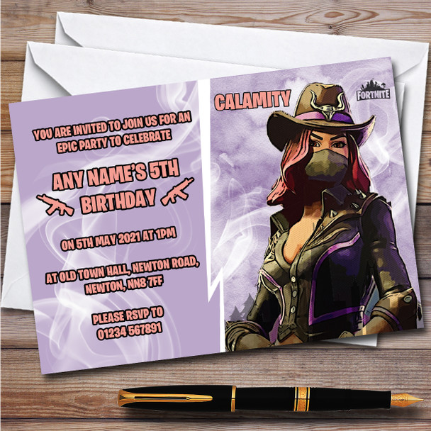 Calamity Gaming Comic Style Fortnite Skin Children's Birthday Party Invitations