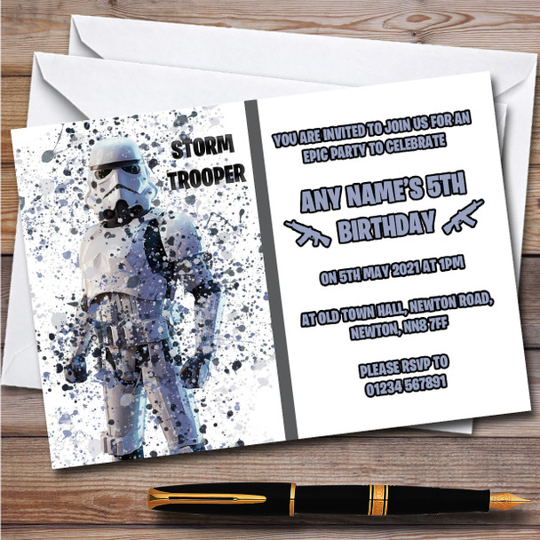 Splatter Art Gaming Fortnite Storm Trooper Children's Birthday Party Invitations