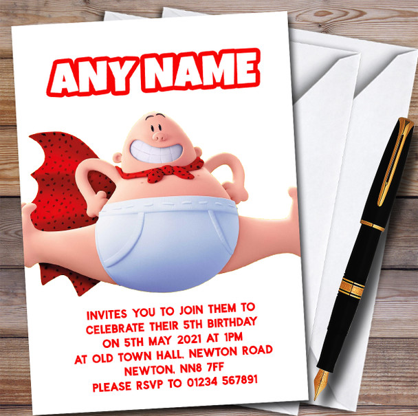 Captain Underpants Tra La Laaaaa Children's Birthday Party Invitations