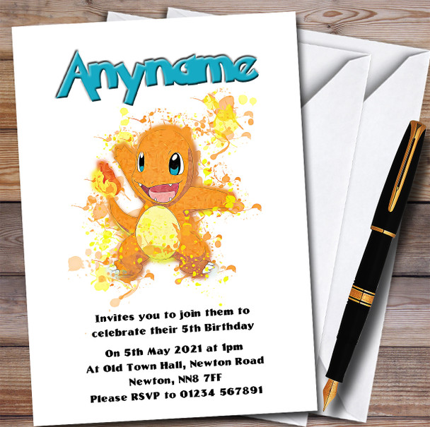Charizard Pokémon Splatter Art Children's Birthday Party Invitations
