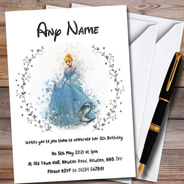 Cinderella Watercolour Children's Kids Personalised Birthday Party Invitations