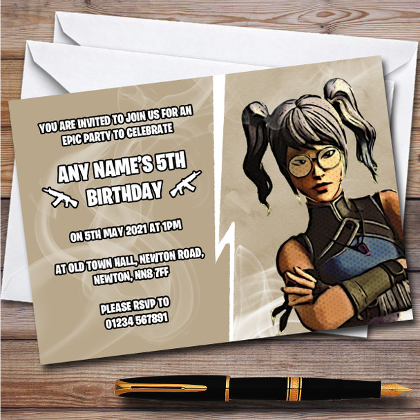 Crystal Gaming Comic Style Fortnite Skin Children's Birthday Party Invitations