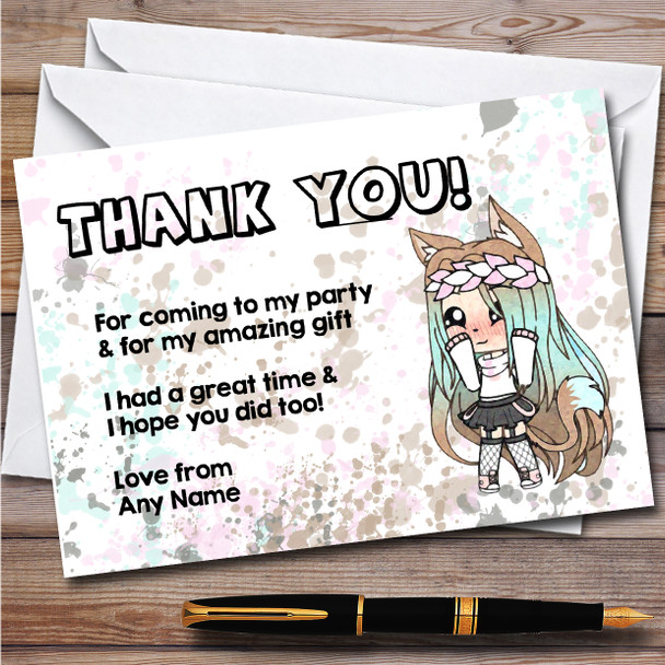 Gatcha Life Hippy Life Splatter Art Children's Birthday Party Thank You Cards