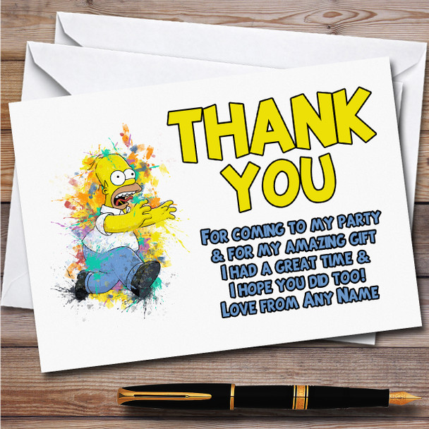 Homer Simpson Watercolour Splatter The Simpsons Birthday Party Thank You Cards