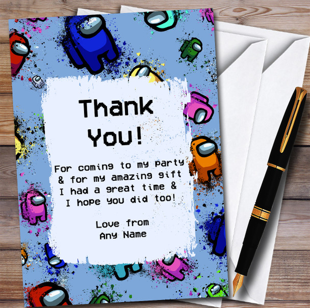 Among Us Multiple Blue Splatter Children's Birthday Party Thank You Cards