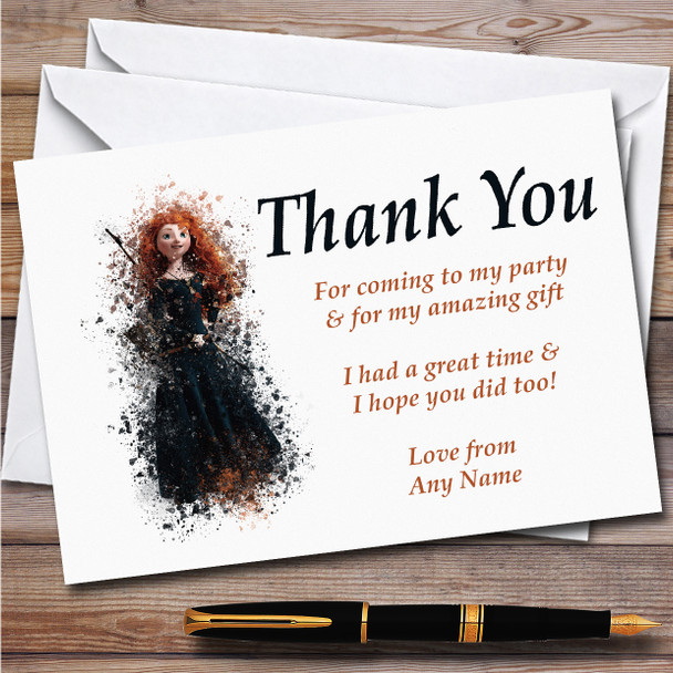 Merida Disney Brave Watercolour Splatter Birthday Party Thank You Cards