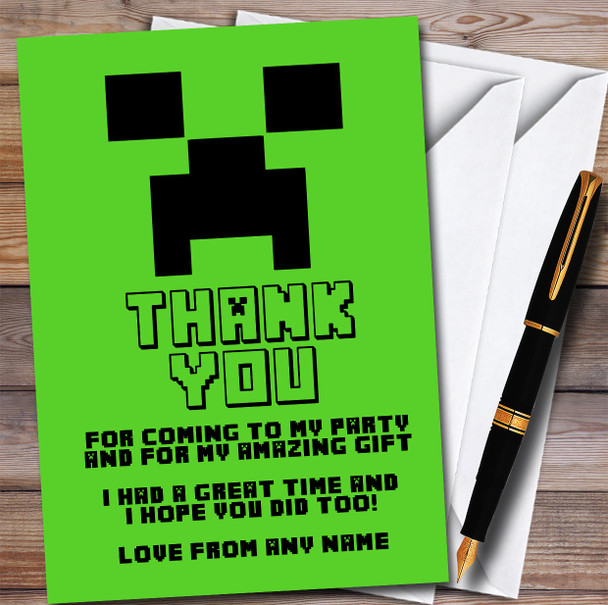 Minecraft Creeper Children's Kids Personalised Birthday Party Thank You Cards