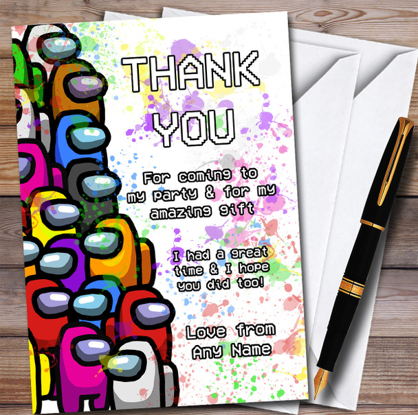 Among Us Piles Of Us In Space Splatter Art Birthday Party Thank You Cards