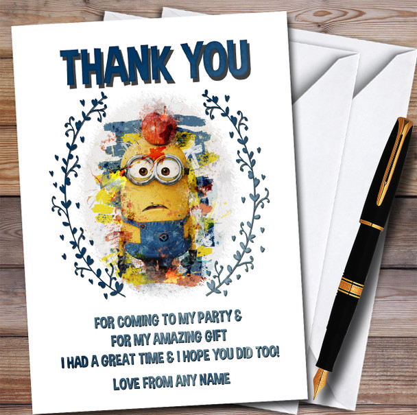 Minion Smudge Style Fun Children's Personalised Birthday Party Thank You Cards