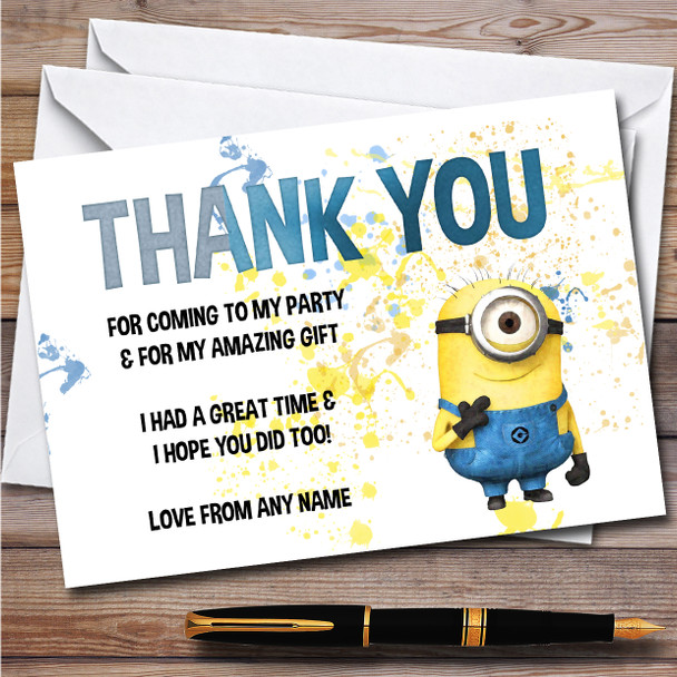 Minions Stuart Splatter Art Children's Birthday Party Thank You Cards