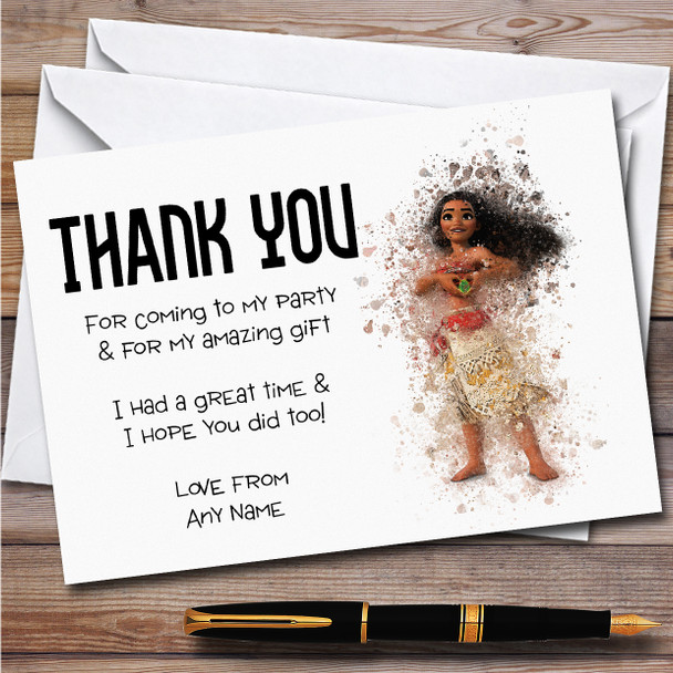 Moana Watercolour Splatter Children's Birthday Party Thank You Cards