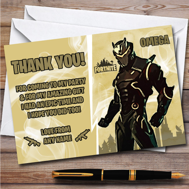 Omega Gaming Comic Style Fortnite Skin Children's Birthday Party Thank You Cards